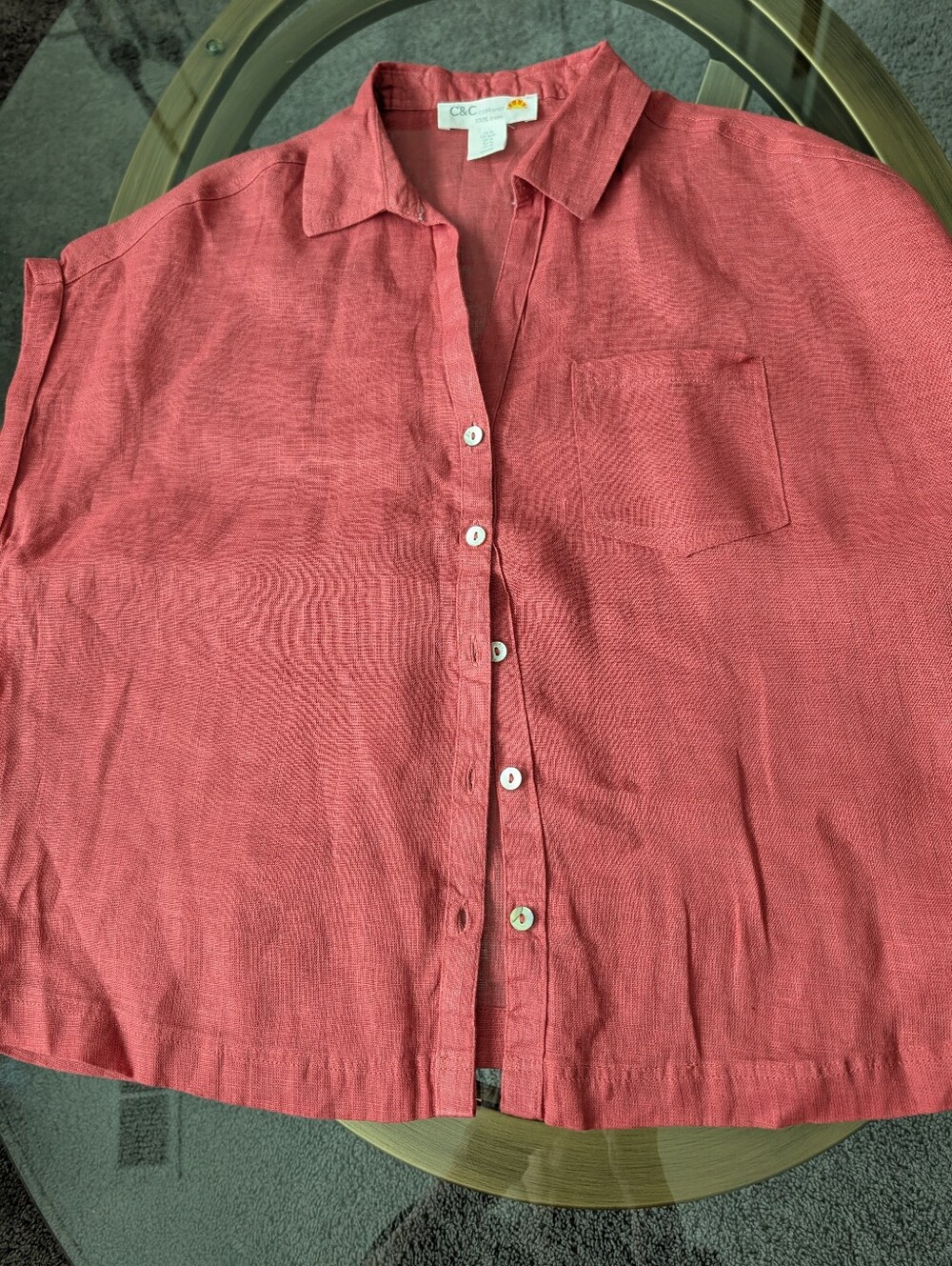 C & C California 100% Linen Rust Cap Sleeve Blouse Size M - Picture 12 of 16
